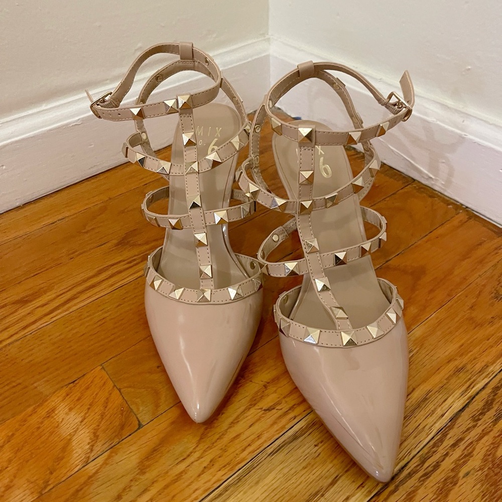 Patent Studded Nude Pumps
